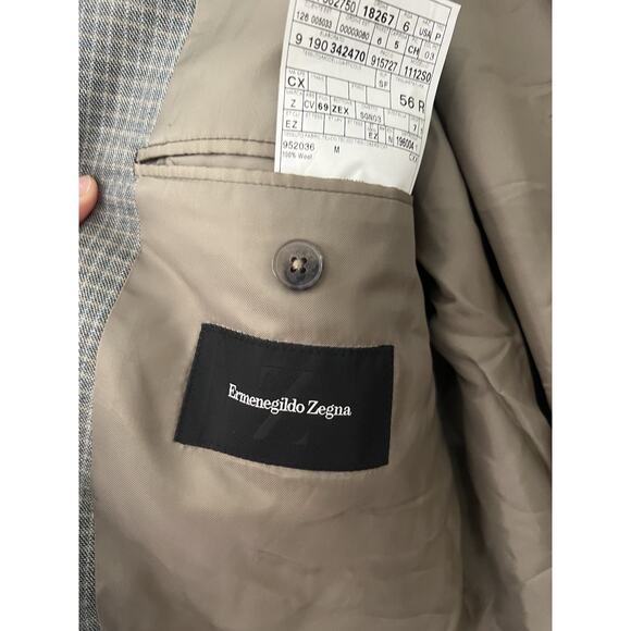 Ermenegildo Zegna 100% wool gray and green plaid Blazer sports coat Jacket 56r - Picture 5 of 8